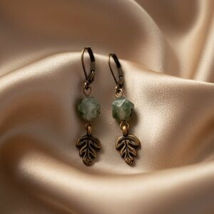 Woodland Whisper: Tree Agate Gemstone Earrings with Copper Leaf Charms